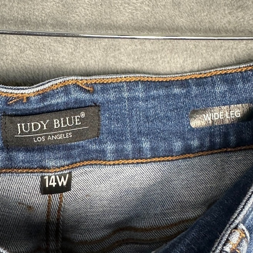 Judy Blue Jeans Womens 14W Blue Wide Leg Stretch Pockets High Rise Medium Wash - Picture 5 of 14